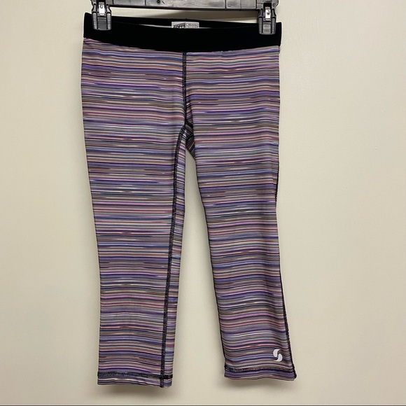 Soffe pink purple stripe‎ cropped leggings girls large 12-14 Low Rise - Picture 1 of 5